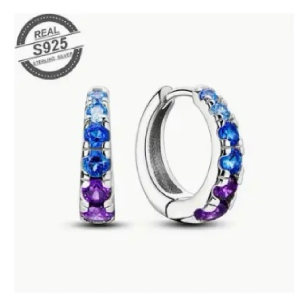 Sterling Silver Blue and Purple Hoop Earrings